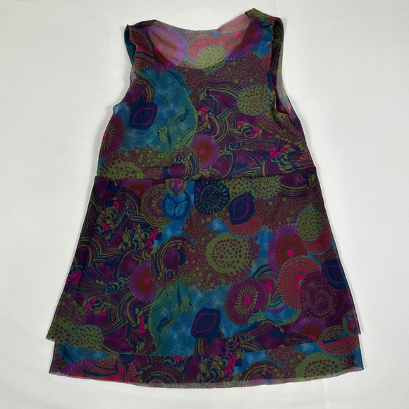 Daisy & Clover Womens Mesh Sleeveless Top Purple Green Abstract Tie V-Neck Med - Picture 6 of 7